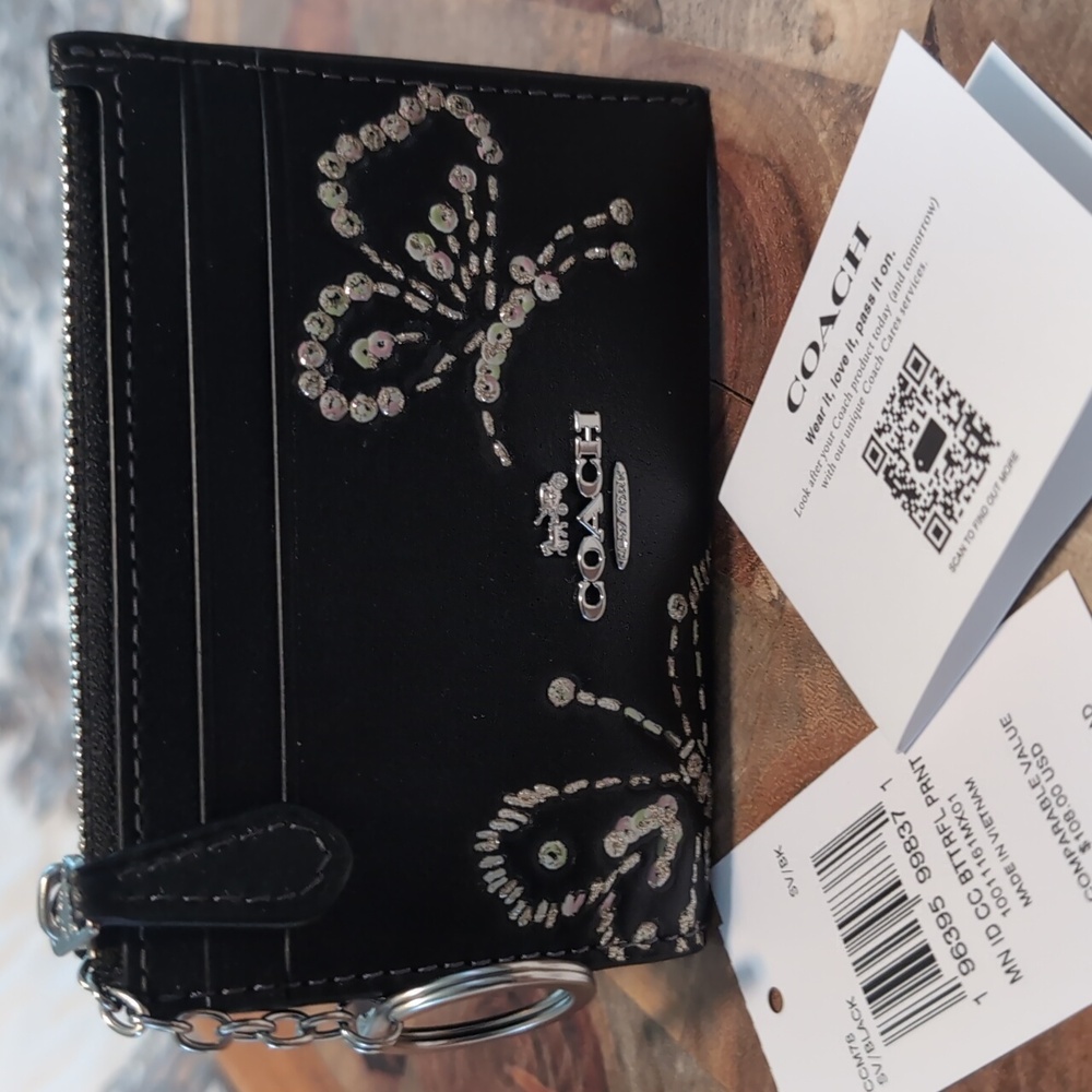 Coach Skinny Mini Smooth Leather Embroidered Butterfly Zip Close ID Case Nwt ❤️ - Picture 6 of 11